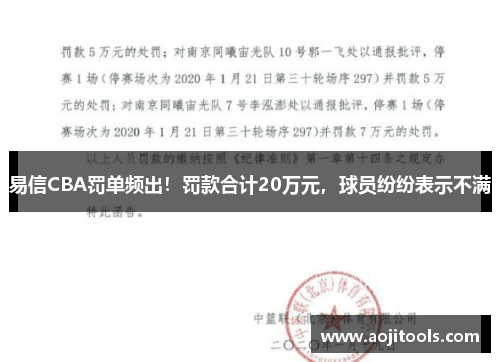 易信CBA罚单频出！罚款合计20万元，球员纷纷表示不满